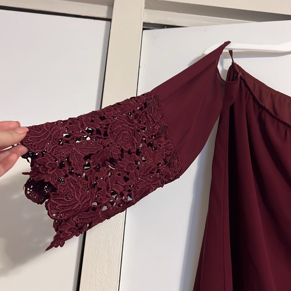 Mod Burgundy Off-Shoulder Mini Dress - Picture 2 of 3